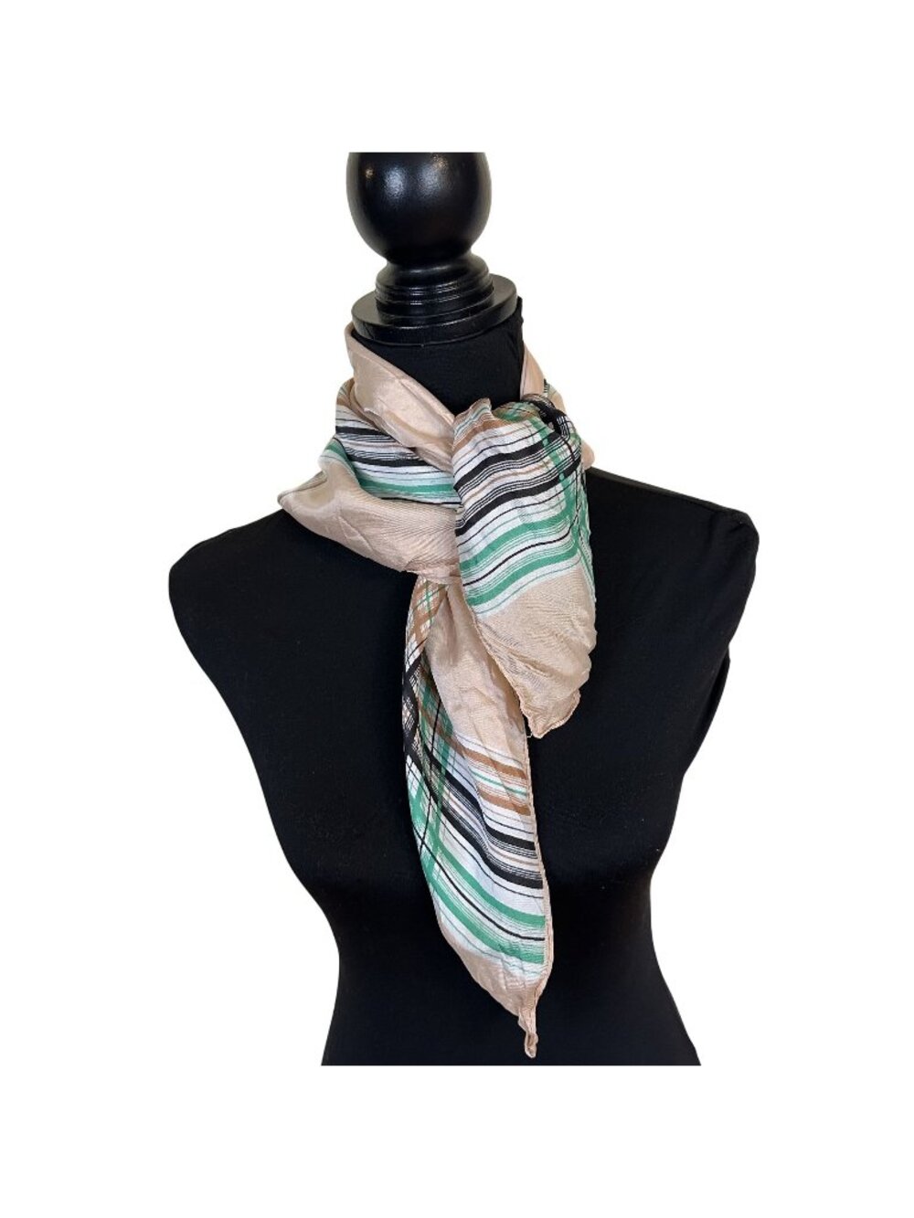 Vtg Womens Plaid Square Scarf Peach Green 100% Polyester 24 inch Scarves